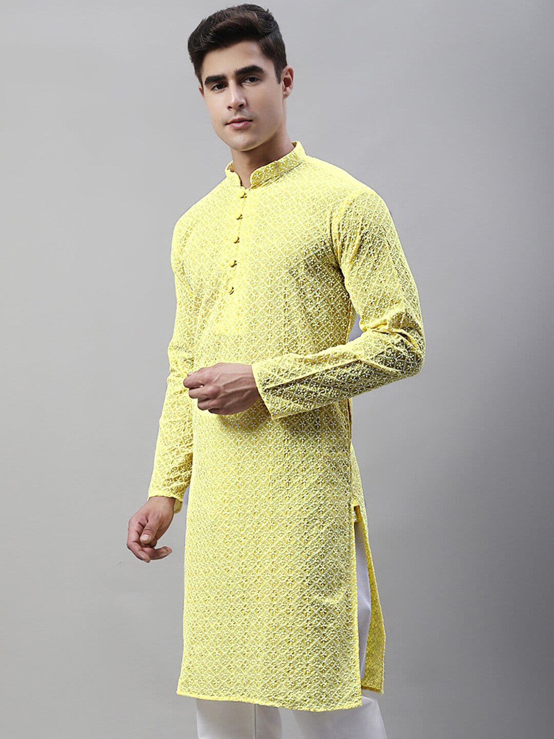 Jompers Embroidered Mandarin Collar Chikankari Kurta - view 1
