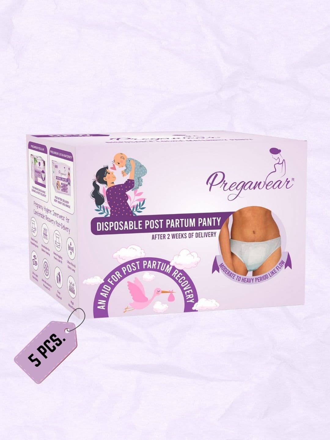 Pregawear Women 5Pc Post Delivery Leak Proof Heavy Flow Disposable Maternity Panties - view 1