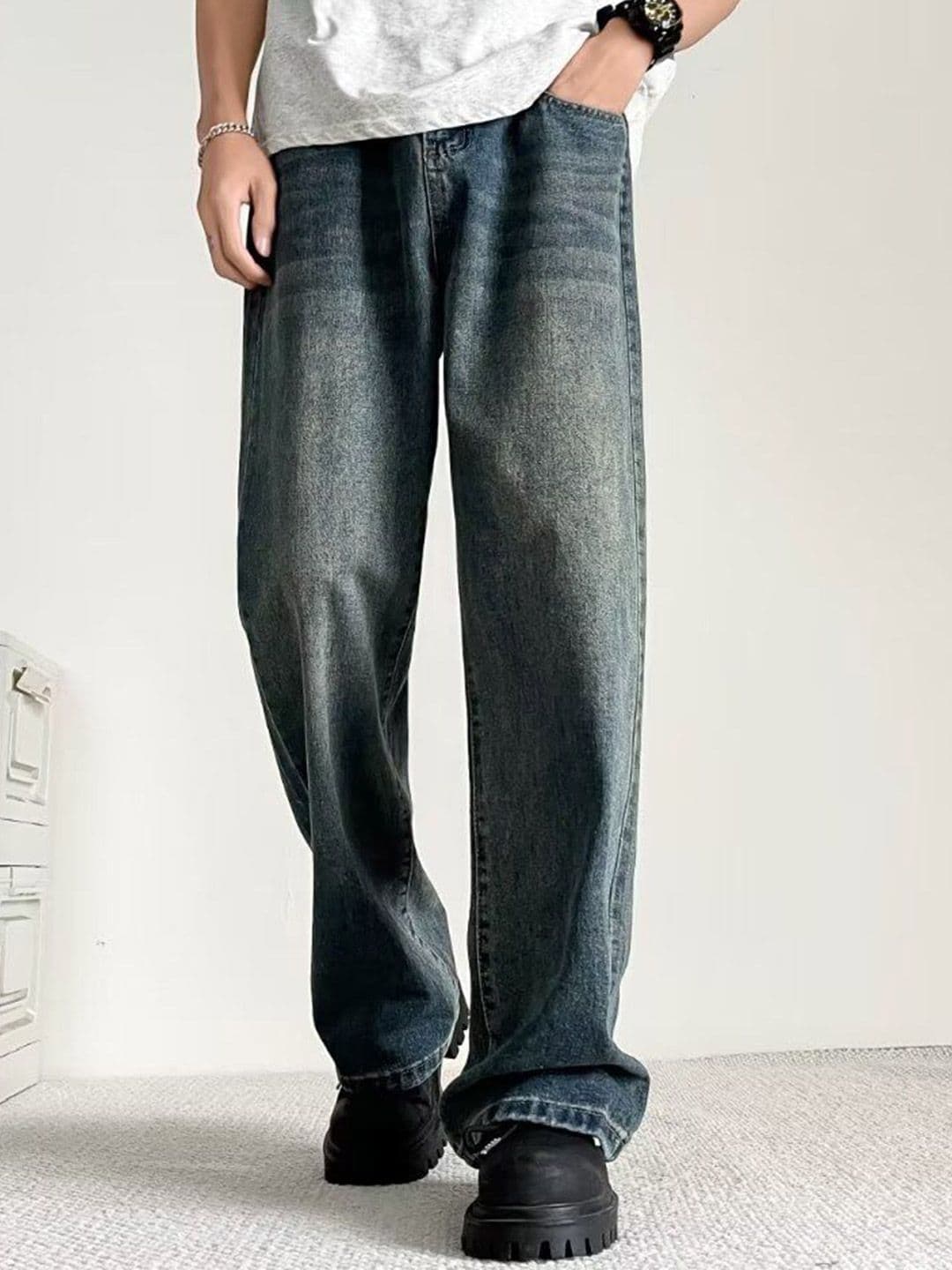 StyleCast x Revolte Men Wide Leg Mid-Rise Medium Shade Jeans - view 1