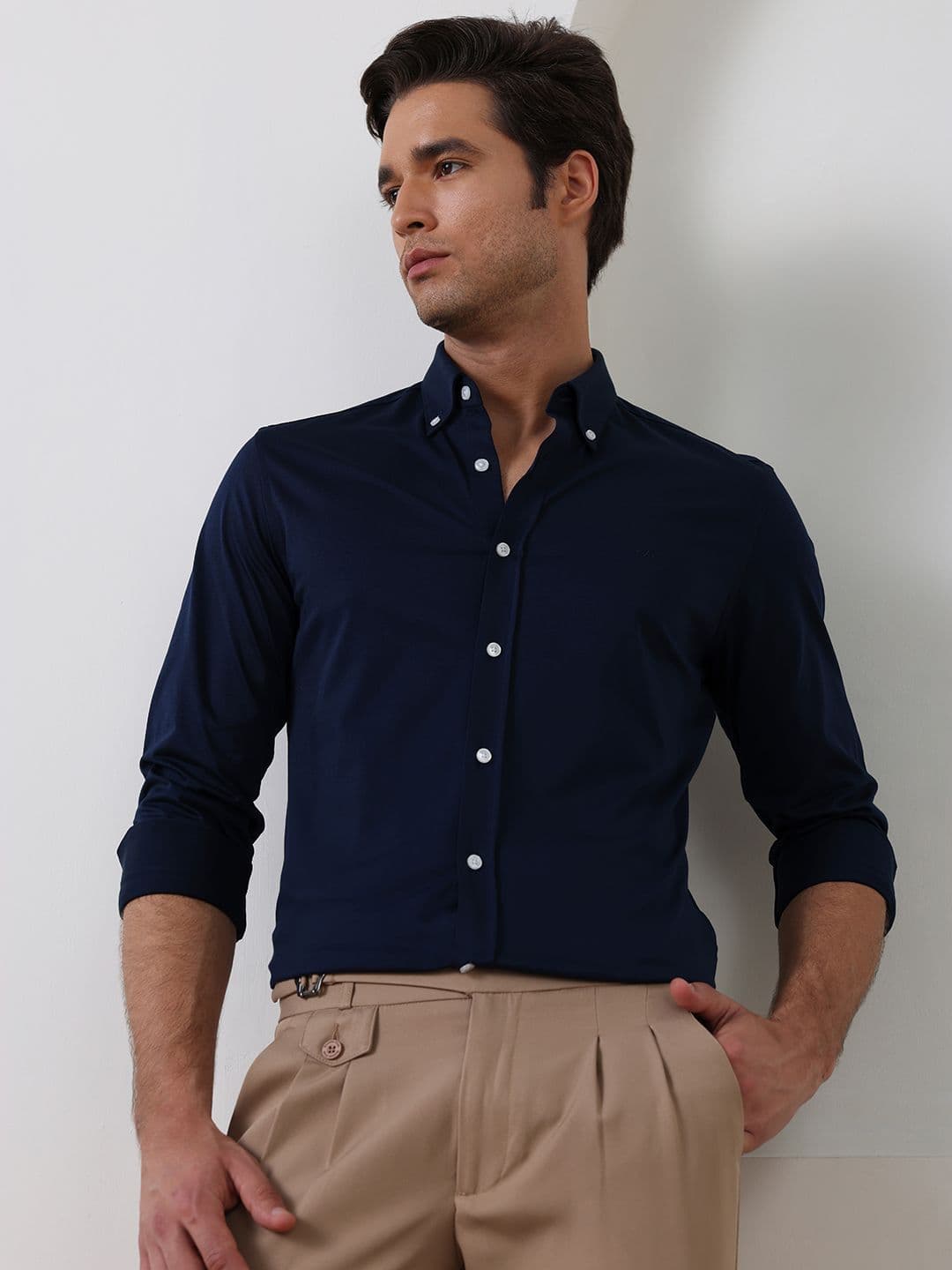 Aldeno Men Classic Slim Fit Solid Button-Down Collar Pure Cotton Formal Shirt - view 1