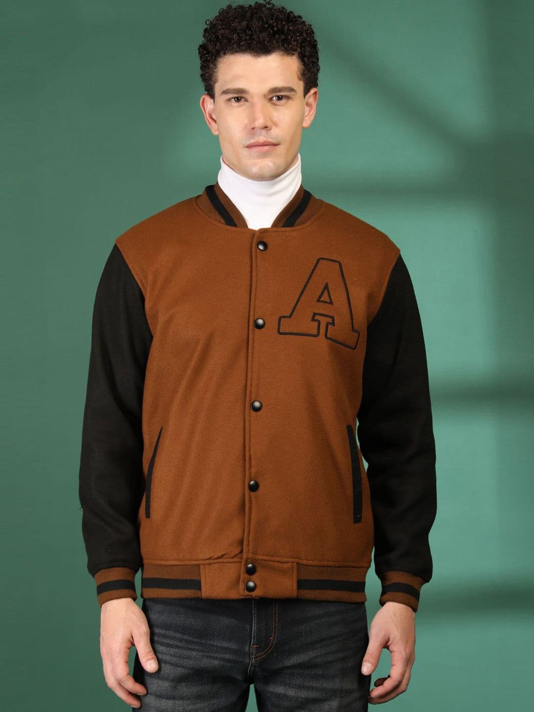 Mast & Harbour Men Mock Collar Typography Printed Lightweight Varsity Jacket - view 1