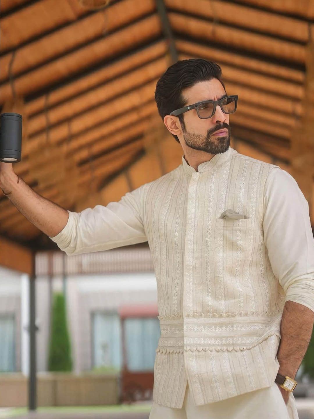 KISAH Men Printed Kurta Nehru Jacket - view 1