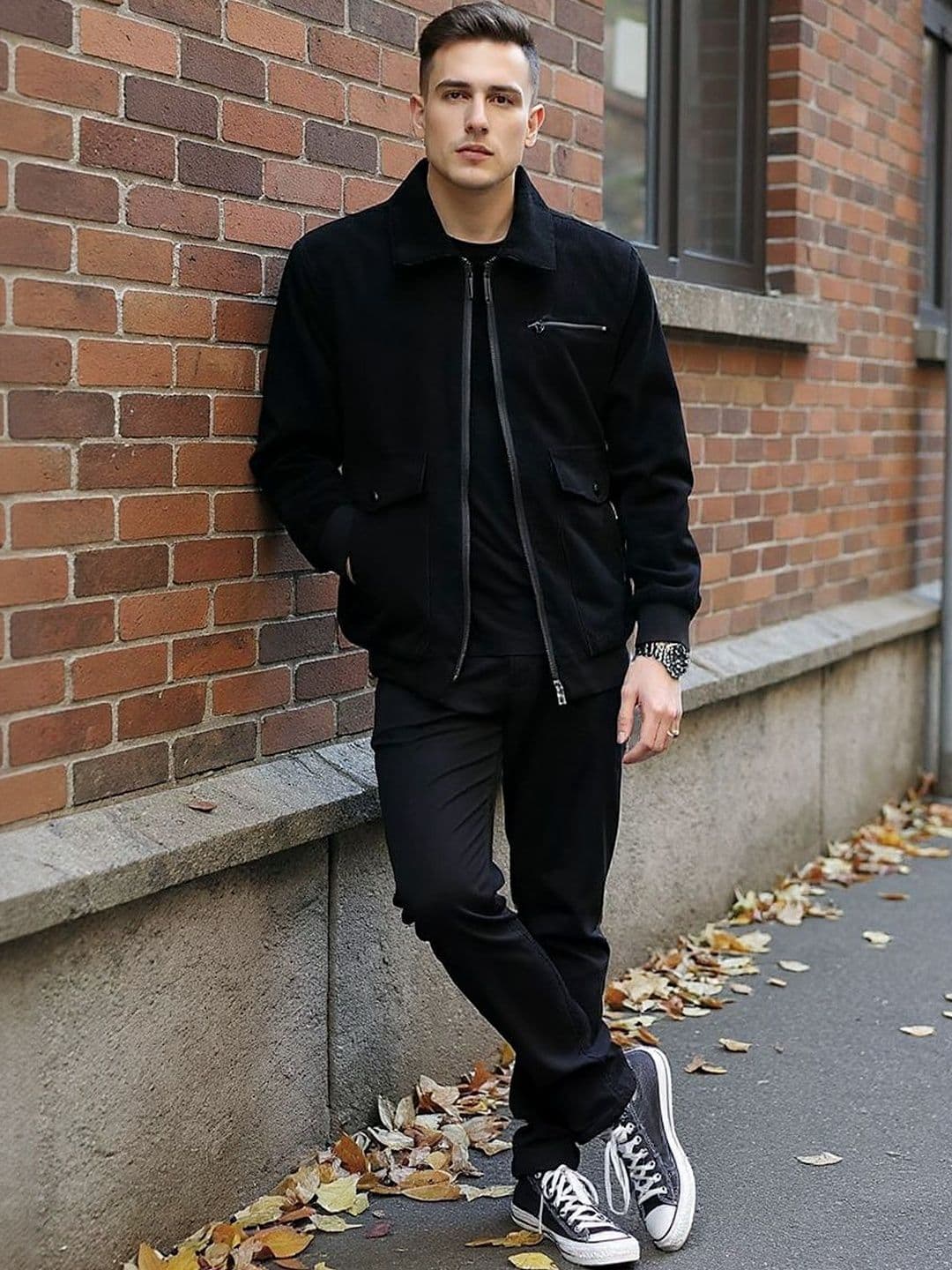 HERE&NOW Men Black Solid Cotton Long Sleeves Spread Collar Tailored Jacket - view 1