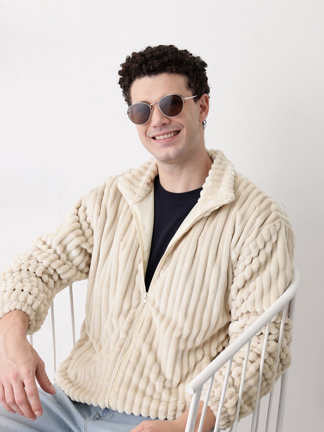 Mast & Harbour Velvet Self Striped Bomber Jacket - view 1