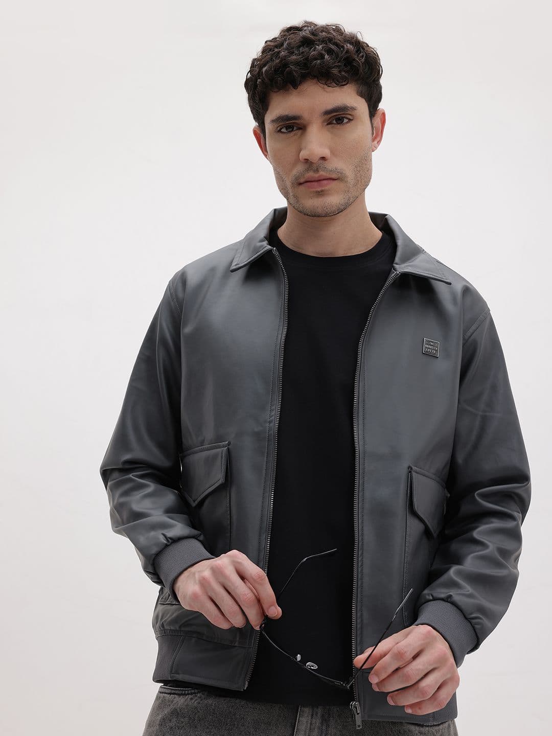 The Roadster Life Co. Spread Collar Faux Leather Trim Bomber Jacket - view 1