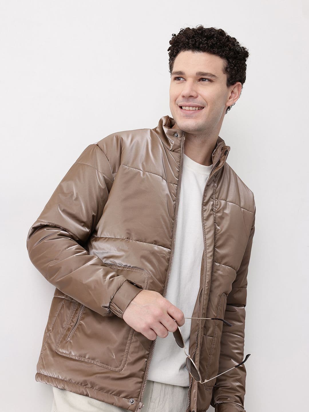 Mast & Harbour Mock Collar Padded Jacket With Metallic Finish - view 1