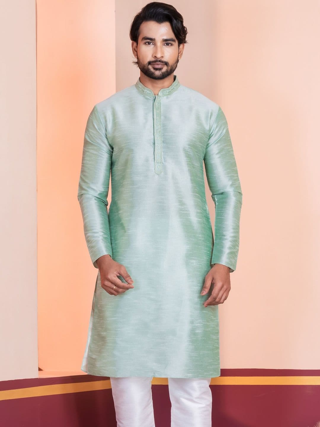 PulseIQ Men Woven Design Dupion Silk Straight Kurtas - view 1