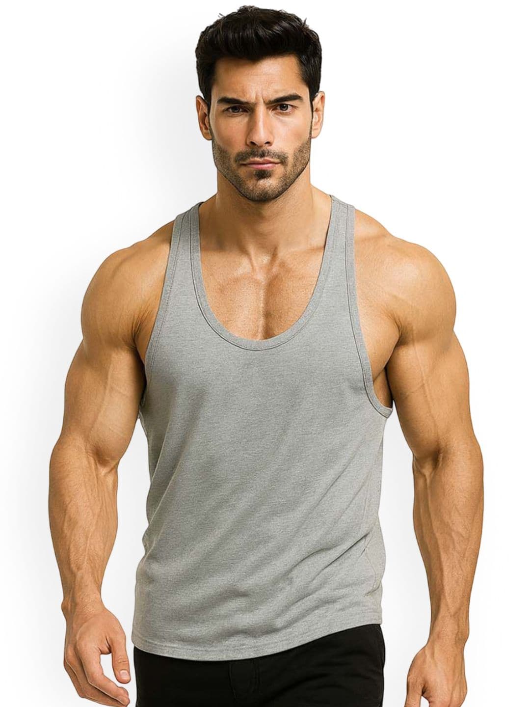 JUARI BE A GENTLEMAN Pure Cotton Scoop Neck Lightweight Gym Vest - view 1