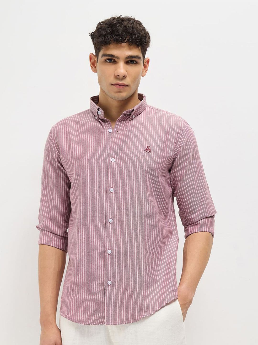 MISCHIEF MONKEY Striped Classic Tailored Fit Cotton Casual Shirt - view 1