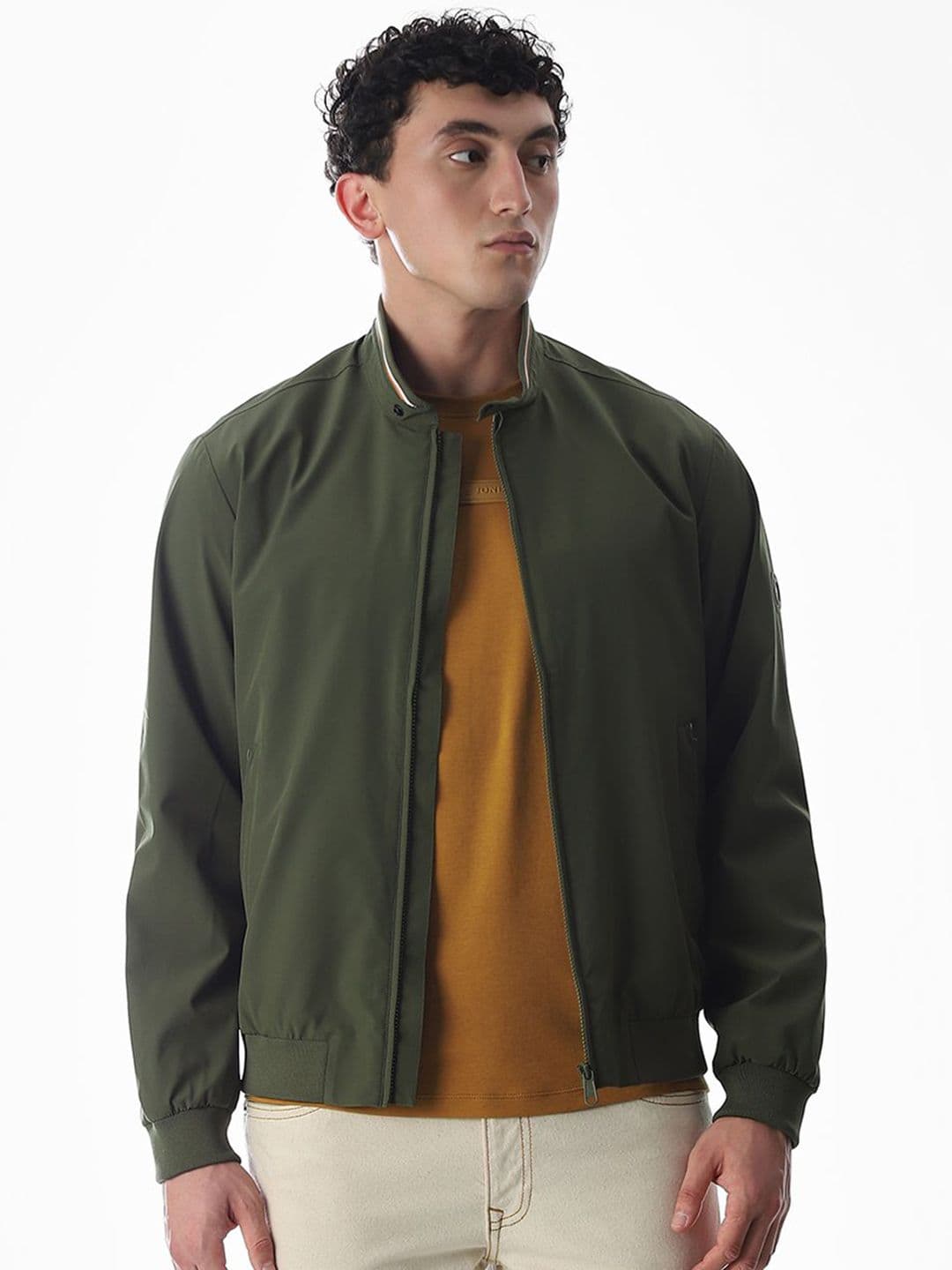 Jack & Jones Men Mandarin Collar Solid Bomber Jacket - view 1