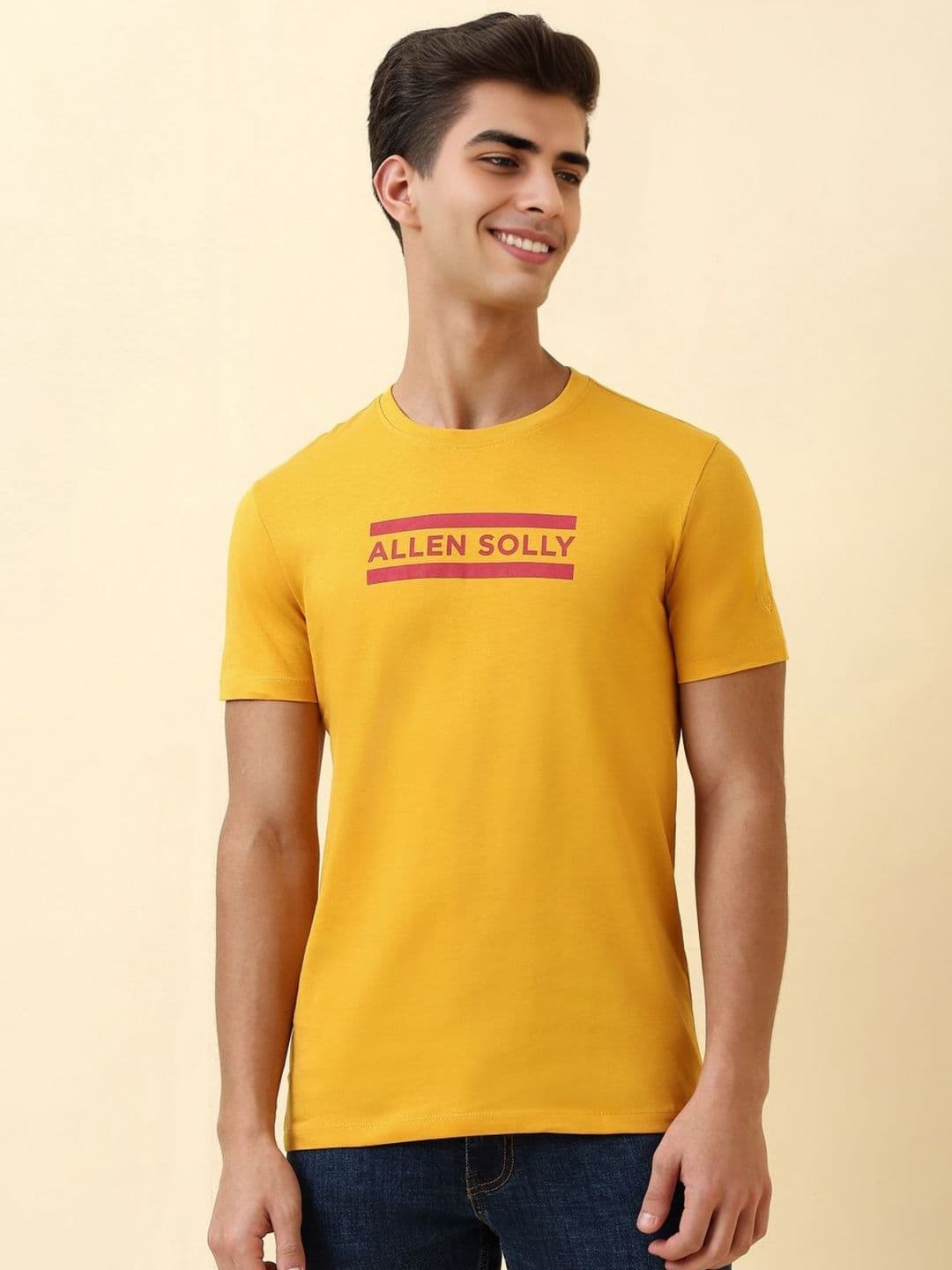Allen Solly Men Typography Printed Round Neck Pure Cotton Slim Fit T-shirt - view 1