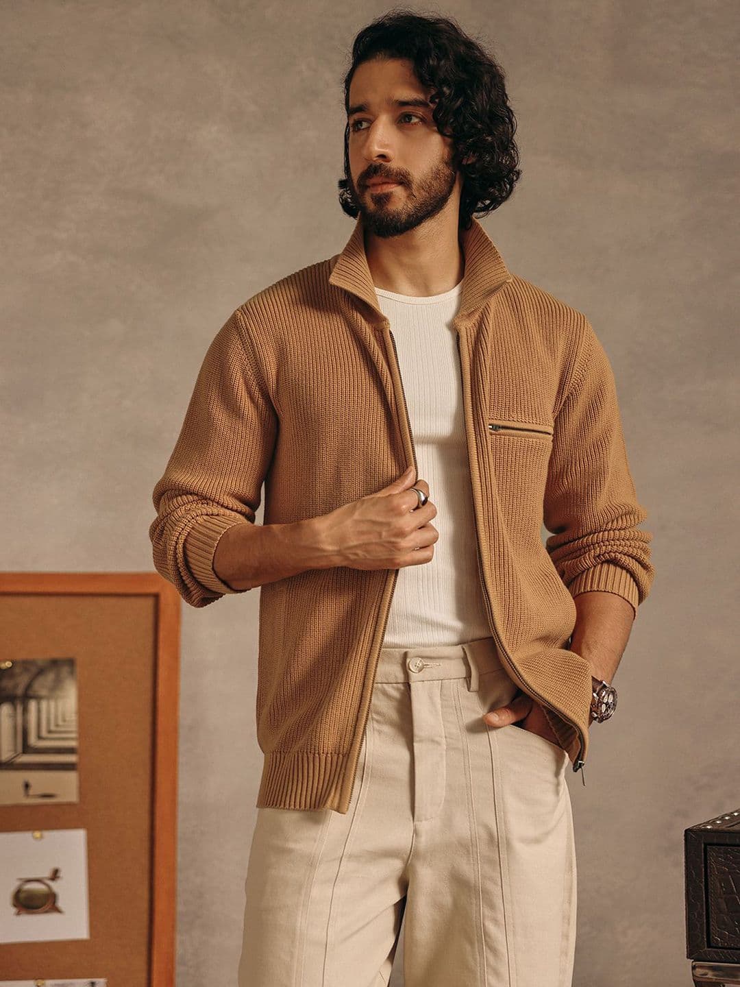 Andamen Men Spread Collar Self Design Bomber Jacket - view 1
