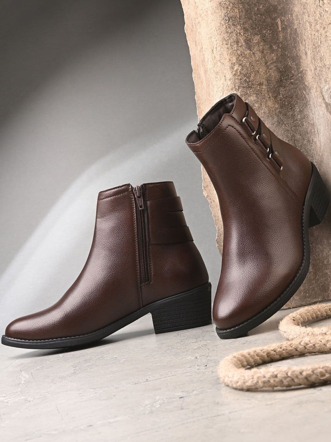Roadster Women Ankle Boots With Zipper Closure & Buckle Details - view 1