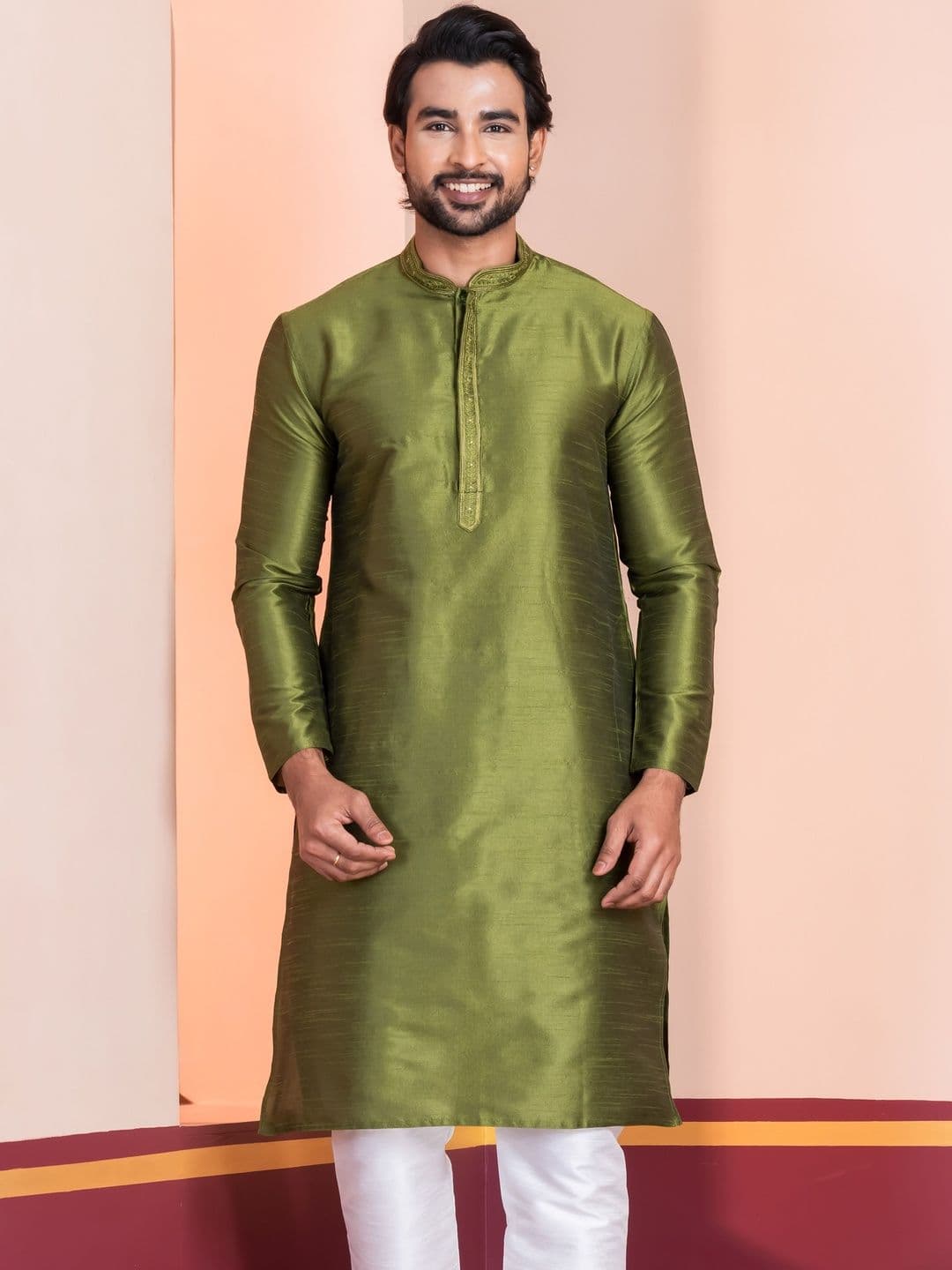 PulseIQ Men Woven Design Dupion Silk Straight Kurtas - view 1