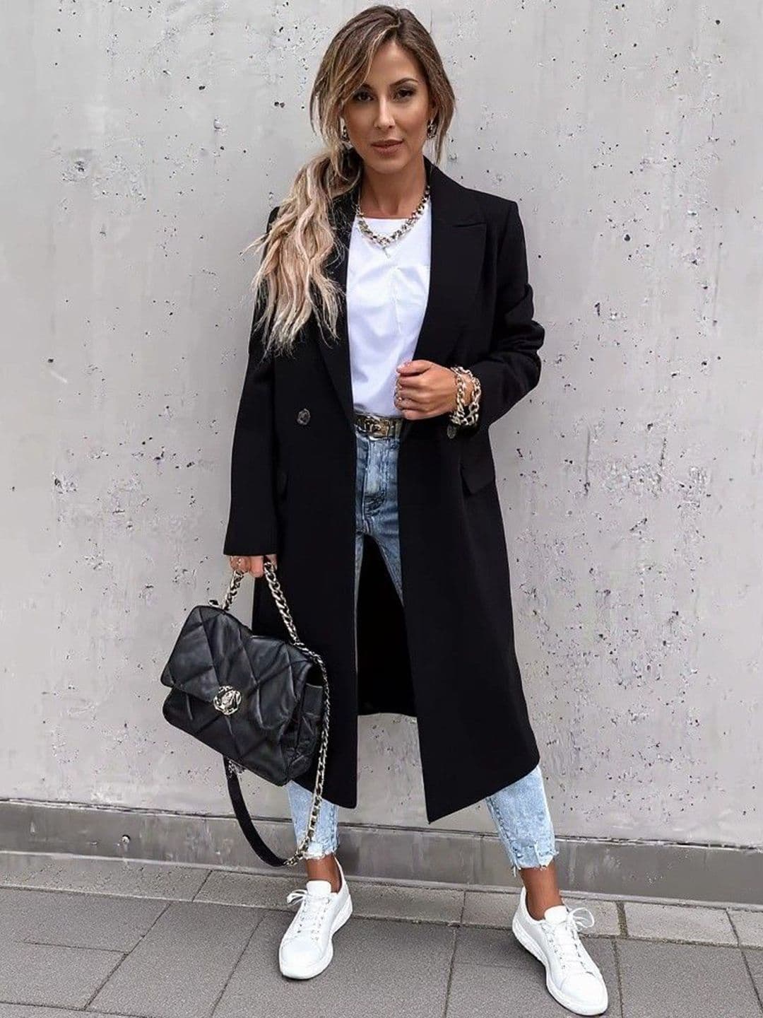 bebe Women Notched Lapel Collared Longline Trench Coat - view 1
