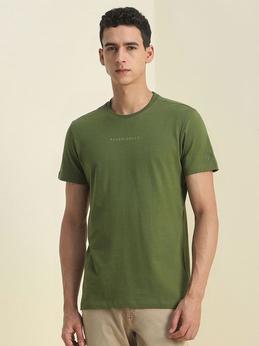Allen Solly Men Brand Logo Printed Round Neck Pure Cotton Slim Fit T-shirt - view 1