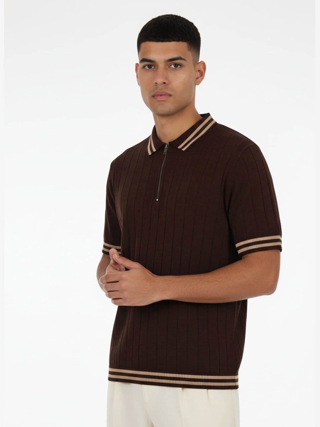 glitchez Contrast Neck Ribbed T-shirt - view 1