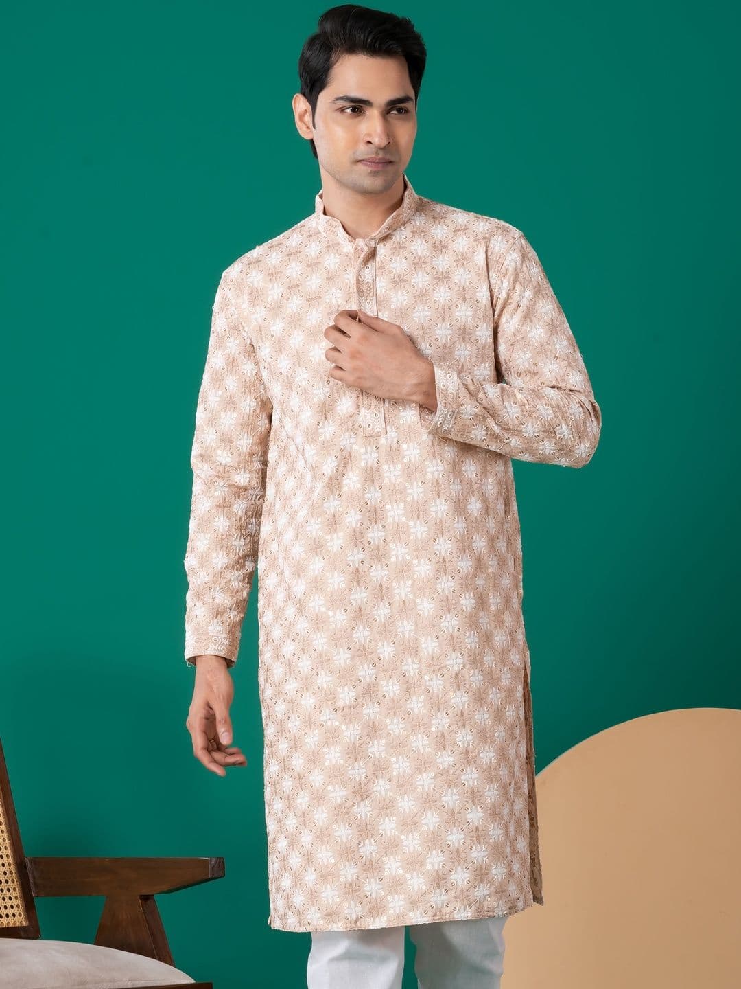 PulseIQ Men Embellished Cotton Straight Kurtas - view 1