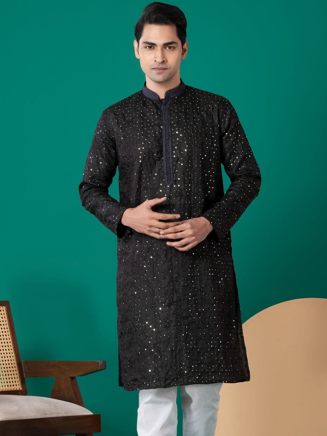 PulseIQ Men Embellished Cotton Straight Kurtas - view 1