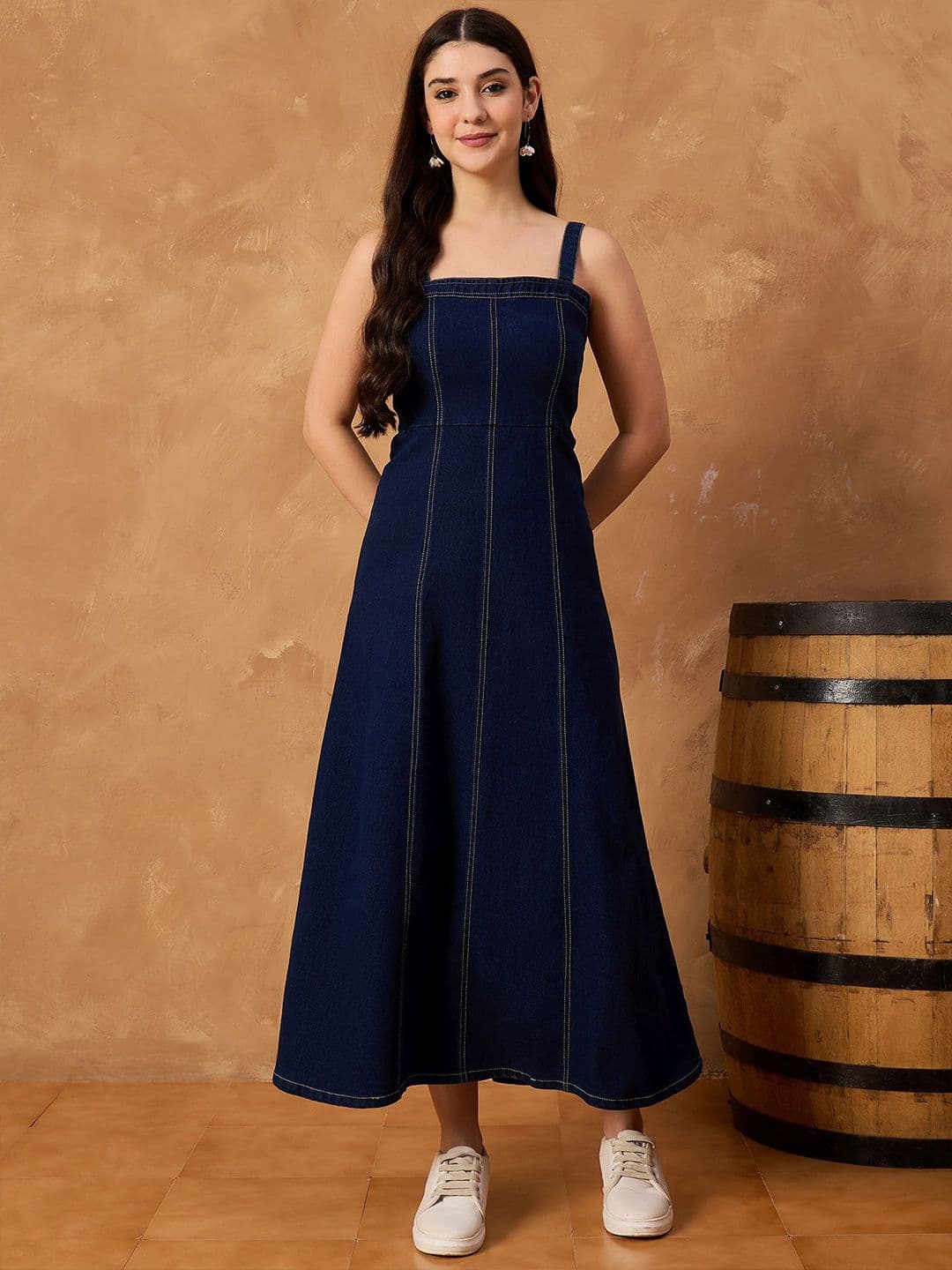 R.Code by The Roadster Life Co. Women Shoulder Straps Denim A-Line Dress - view 1