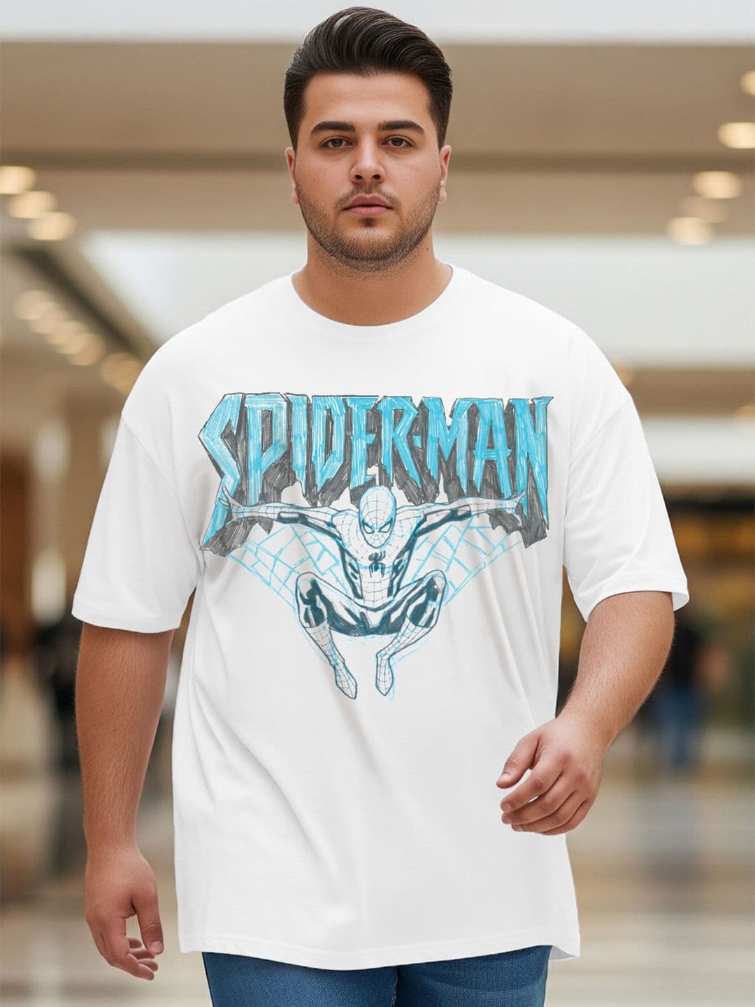 VEIRDO Men Plus Size Spider-Man Graphic Printed Round Neck Cotton T-shirt - view 1