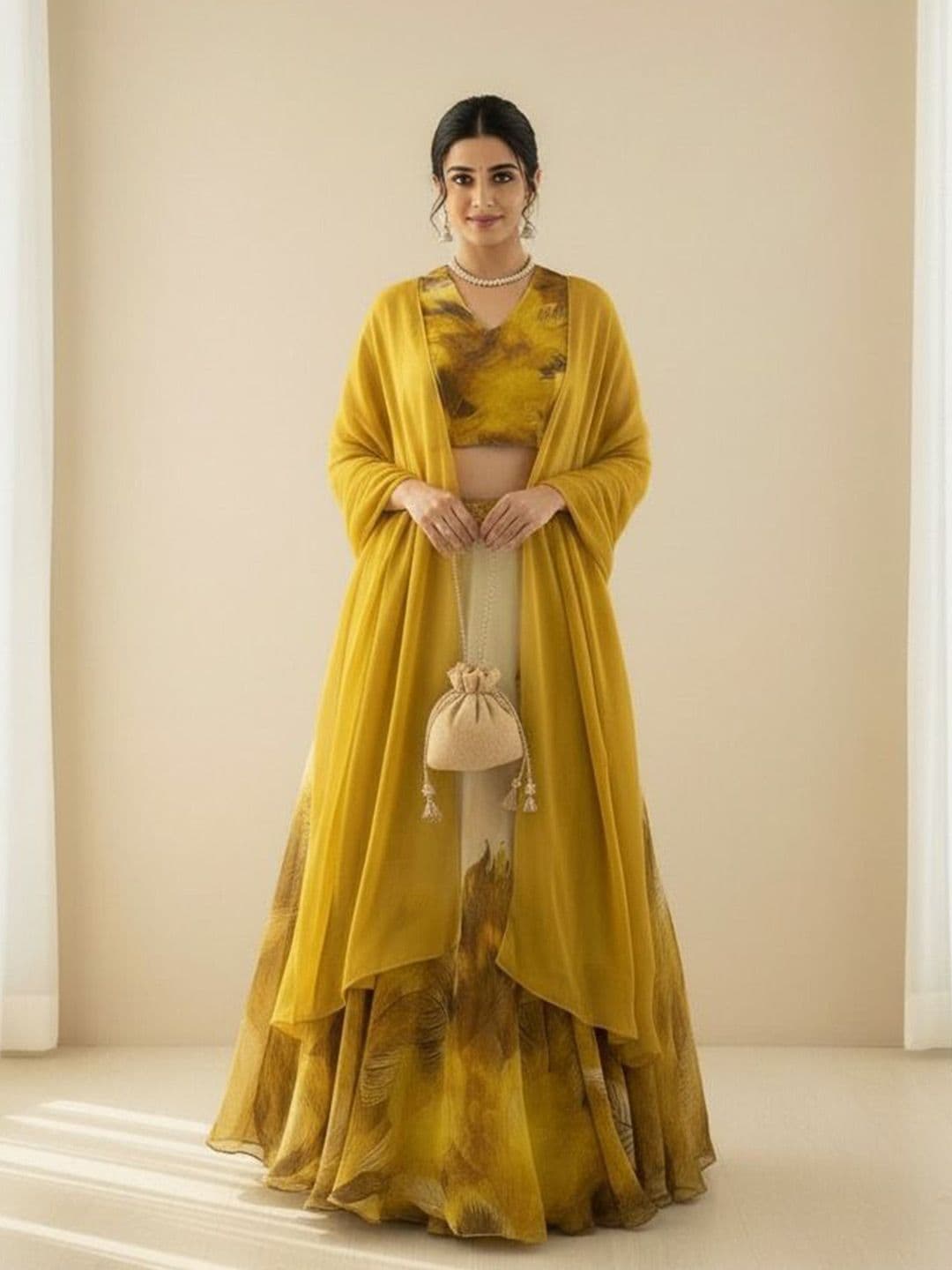 LIPS CROWN Printed Semi-Stitched Organza Lehenga & Ready To Wear Blouse With Dupatta - view 1