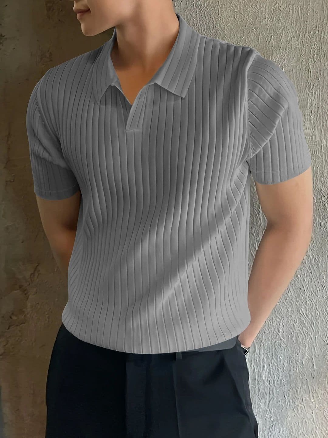 HOODLER Striped Polo Collar Pure Cotton T-shirt - view 1