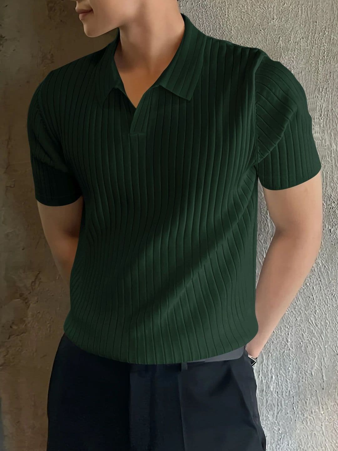 HOODLER Striped Polo Collar Pure Cotton T-shirt - view 1