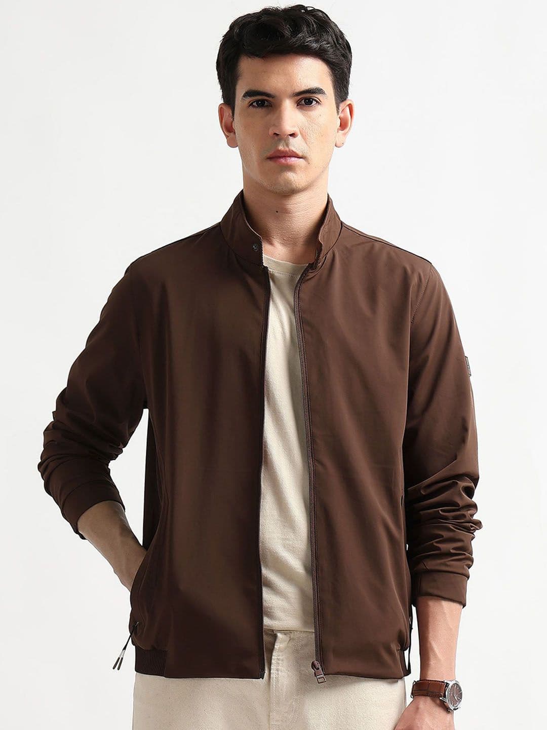 Arrow Sport Men Mandarin Collar Solid Bomber Jacket - view 1