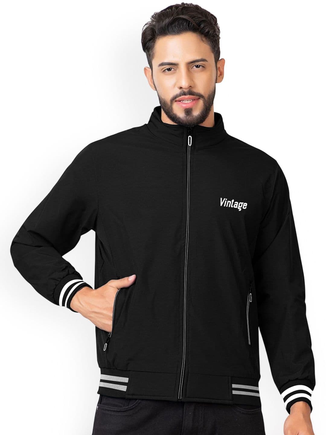 FTX Men Mock Collar Solid Windcheater Bomber Jacket - view 1
