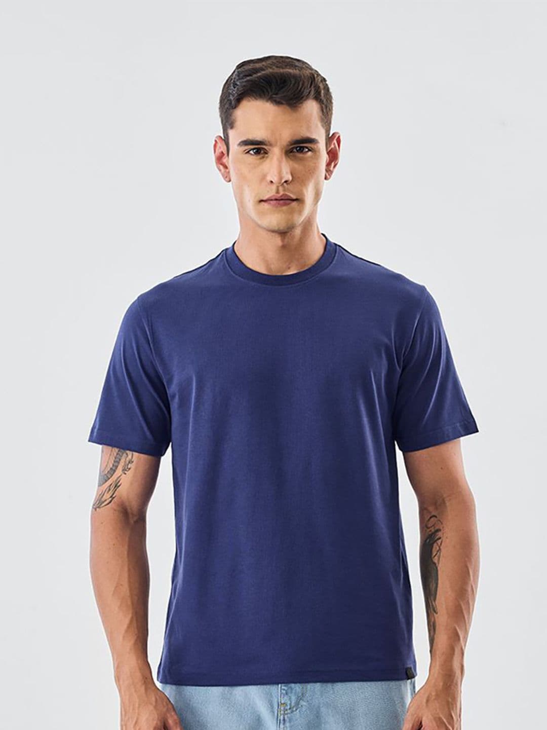 Snitch Men Solid Round Neck Pure Cotton T-shirt - view 1