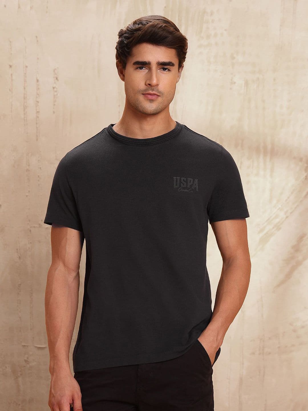 U.S. Polo Assn. Denim Co. Men Solid Round Neck Pure Cotton T-shirt - view 1