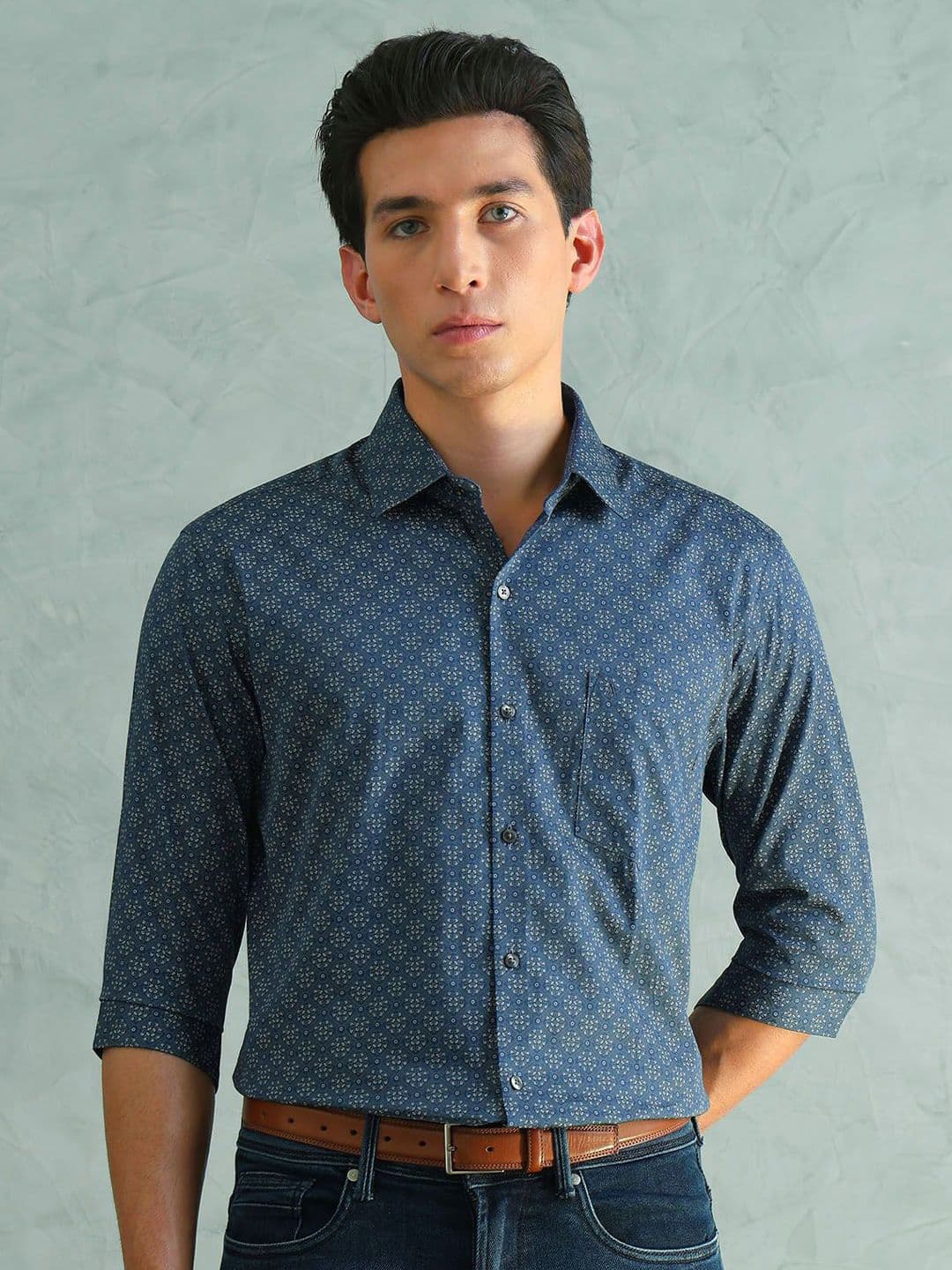 Arrow Slim Fit Floral Printed Long Sleeves Cotton Shirt - view 1