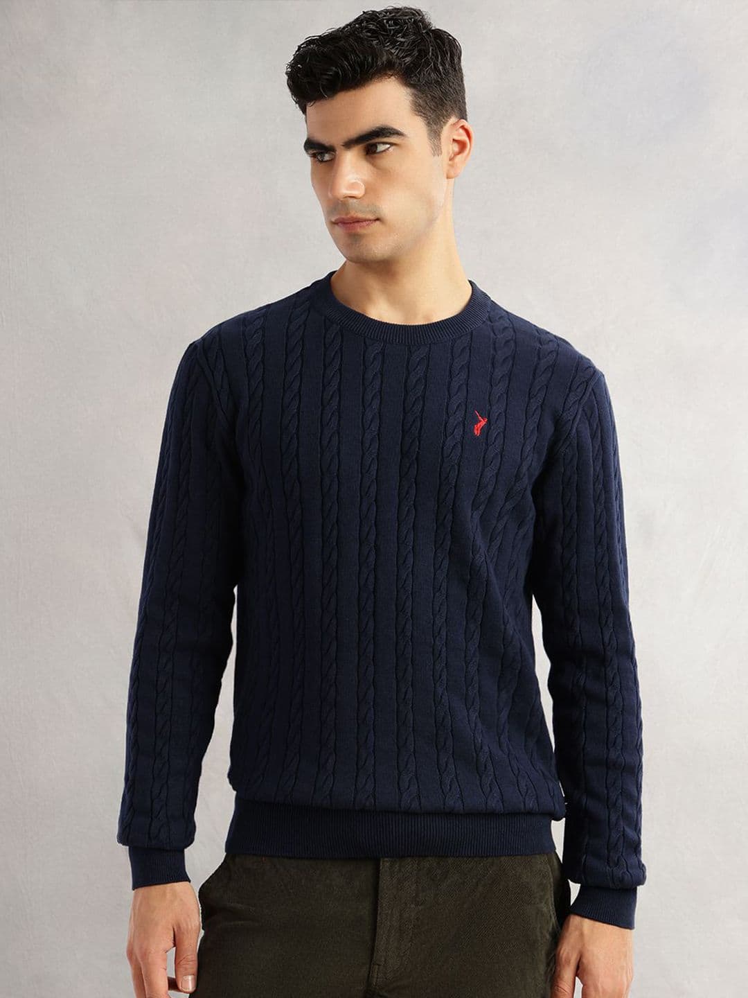 Thomas Scott Men Cable Knit Cotton Round Neck Pullover Sweater - view 1