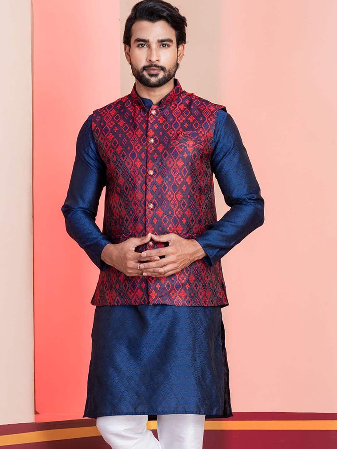 DEVOILER Printed Tailored-Fit Nehru Jacket - view 1