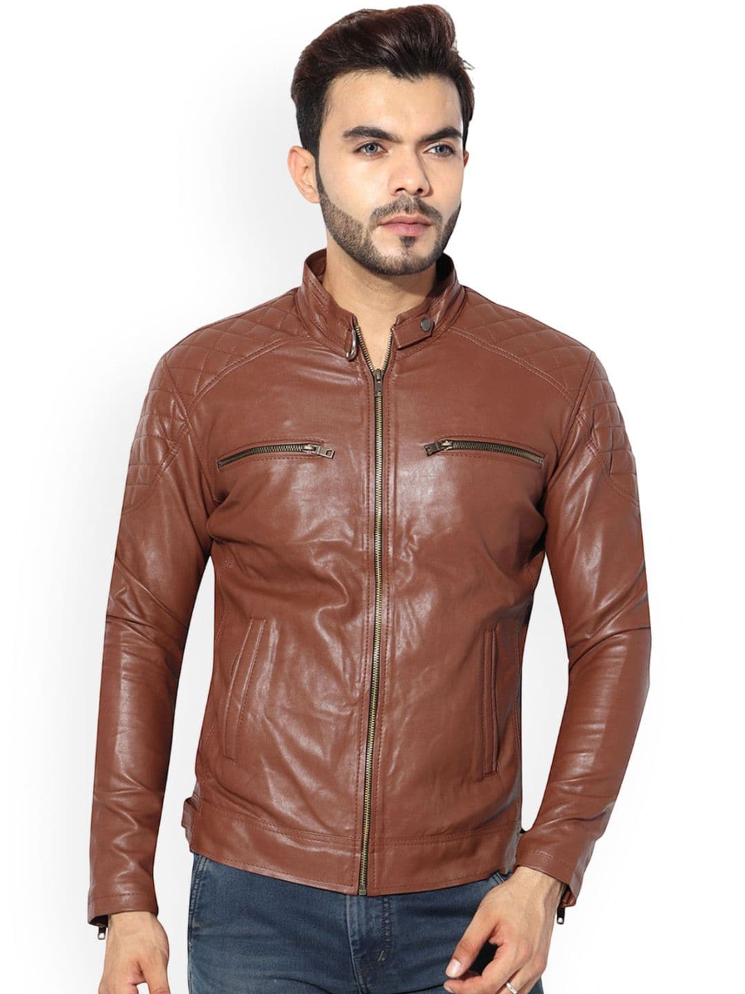 GARMADIAN Men Mock Collar Solid Lightweight Biker Jacket - view 1