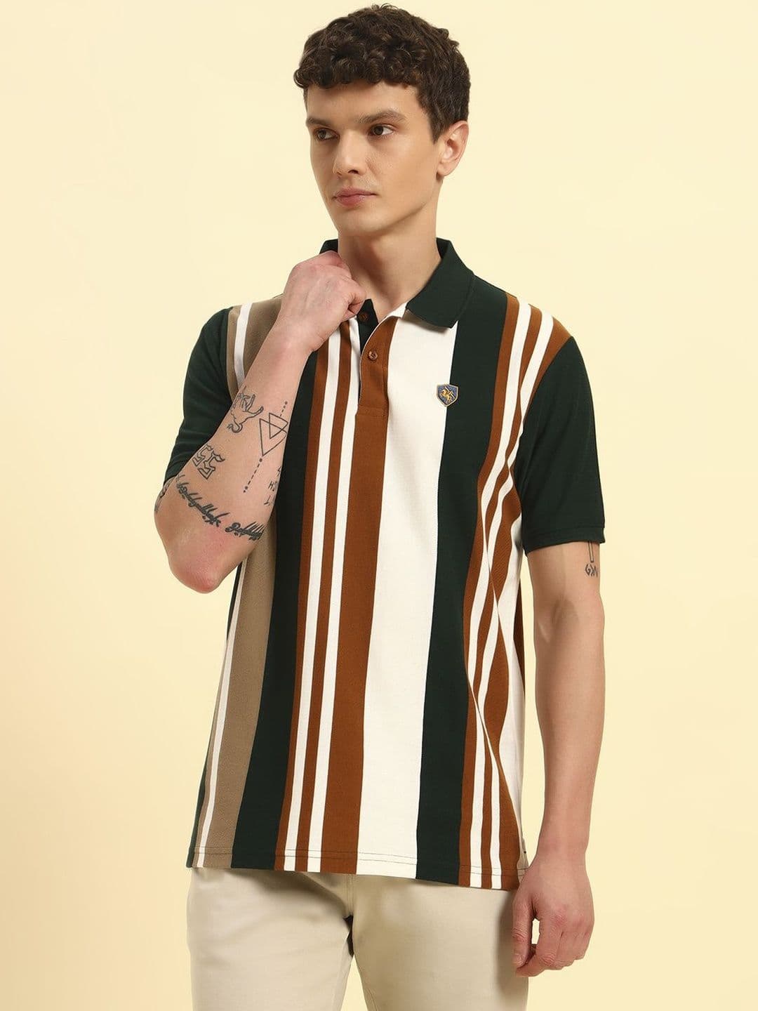 Cantabil Men Striped Polo Collar T-shirt - view 1
