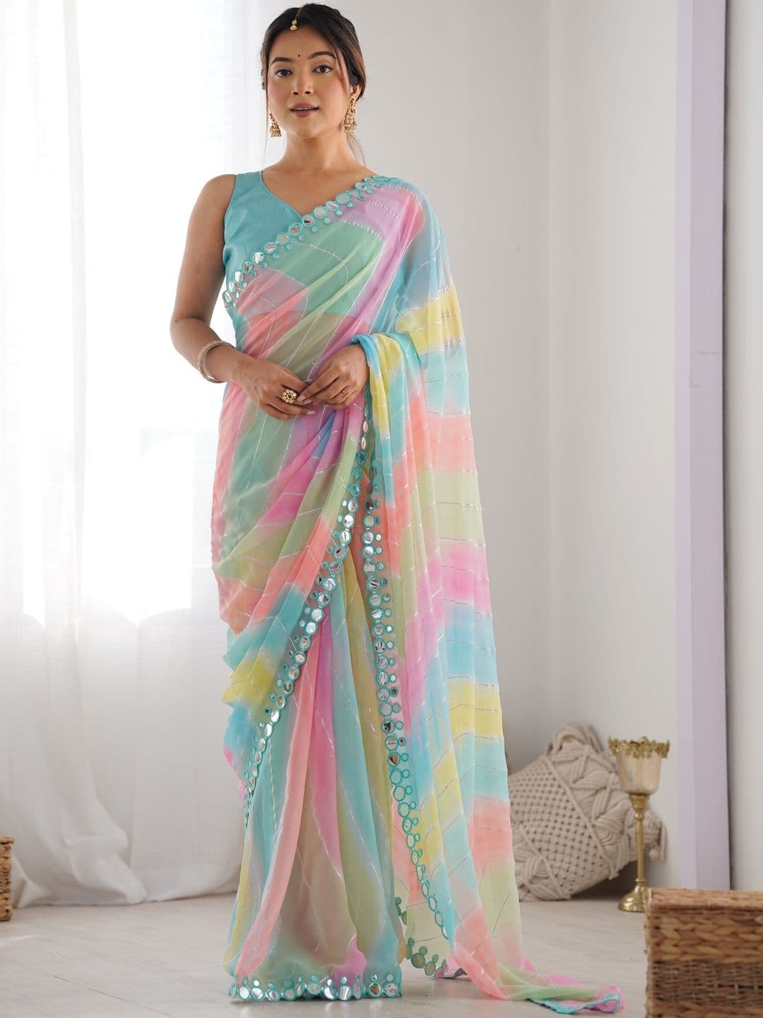HERE&NOW Ombre Embellished Mirror Work Saree - view 1