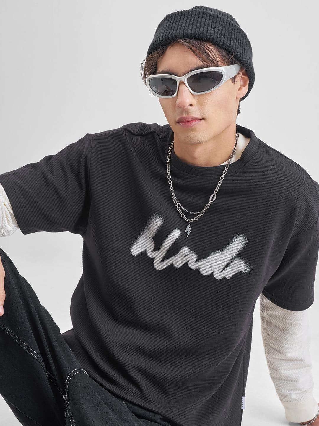 HIGHLANDER Men Typography Drop-Shoulder Sleeves Relaxed Fit Oversized Tshirt - view 1