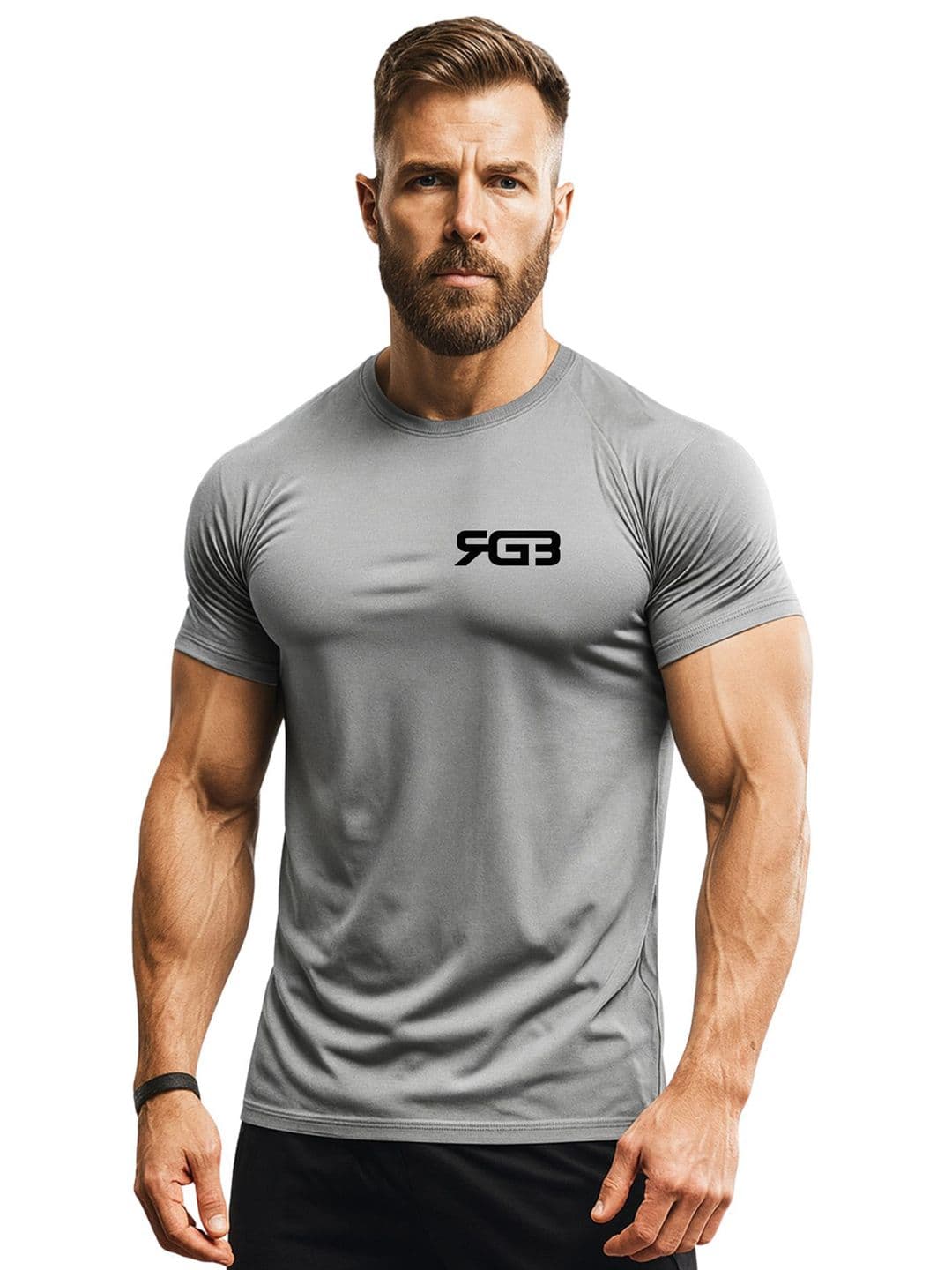 3Colors Typography Printed Raglan Sleeves Dry Fit Sports T-shirt - view 1