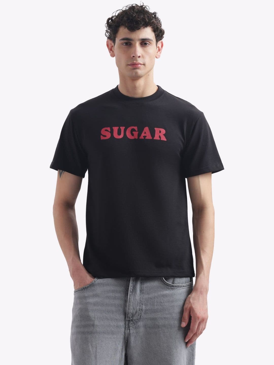 IMUCI Typography Printed Pure Cotton Boxy T-shirt - view 1
