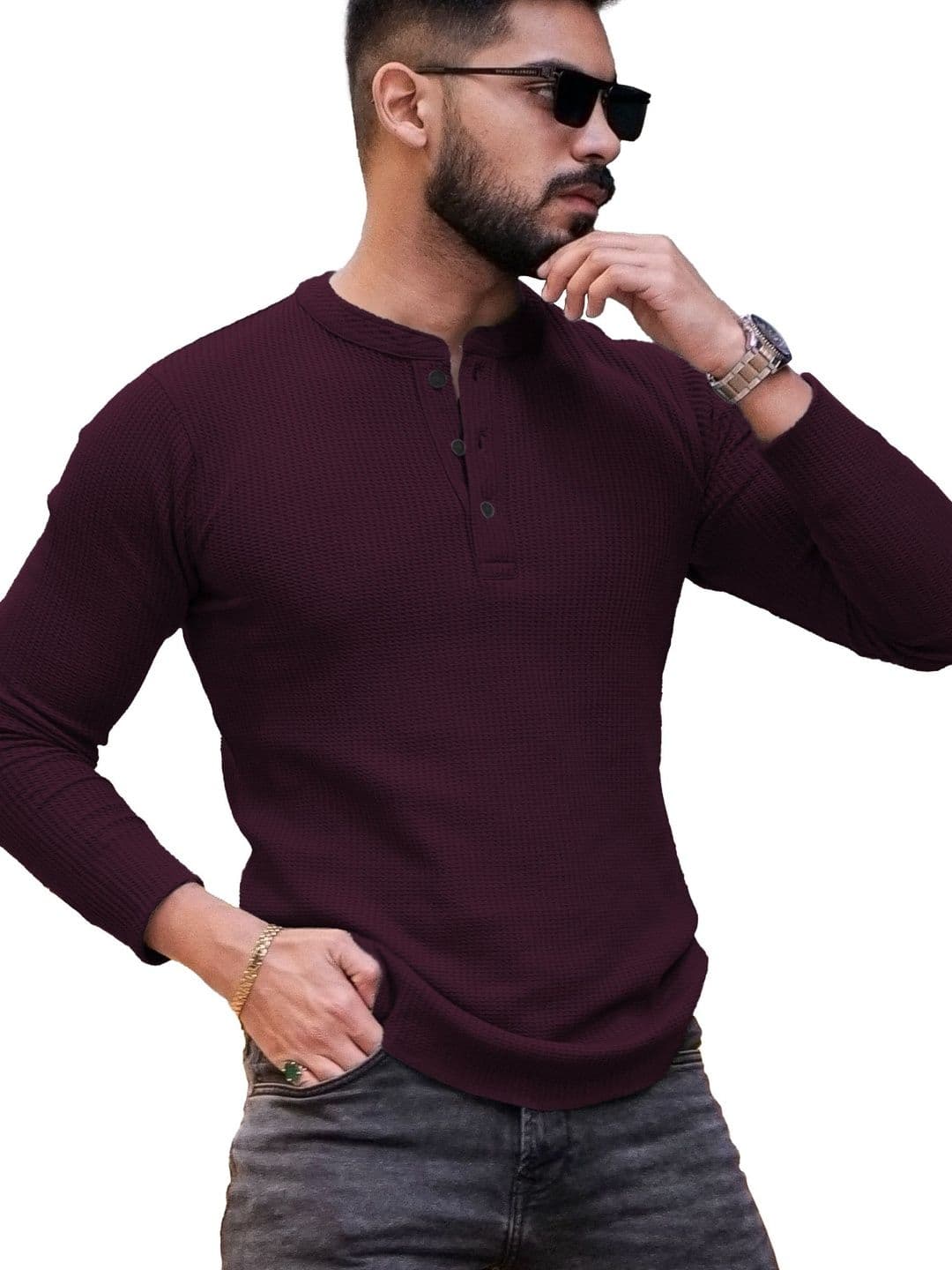HOODLER Men Solid Henley Neck Cotton T-shirt - view 1