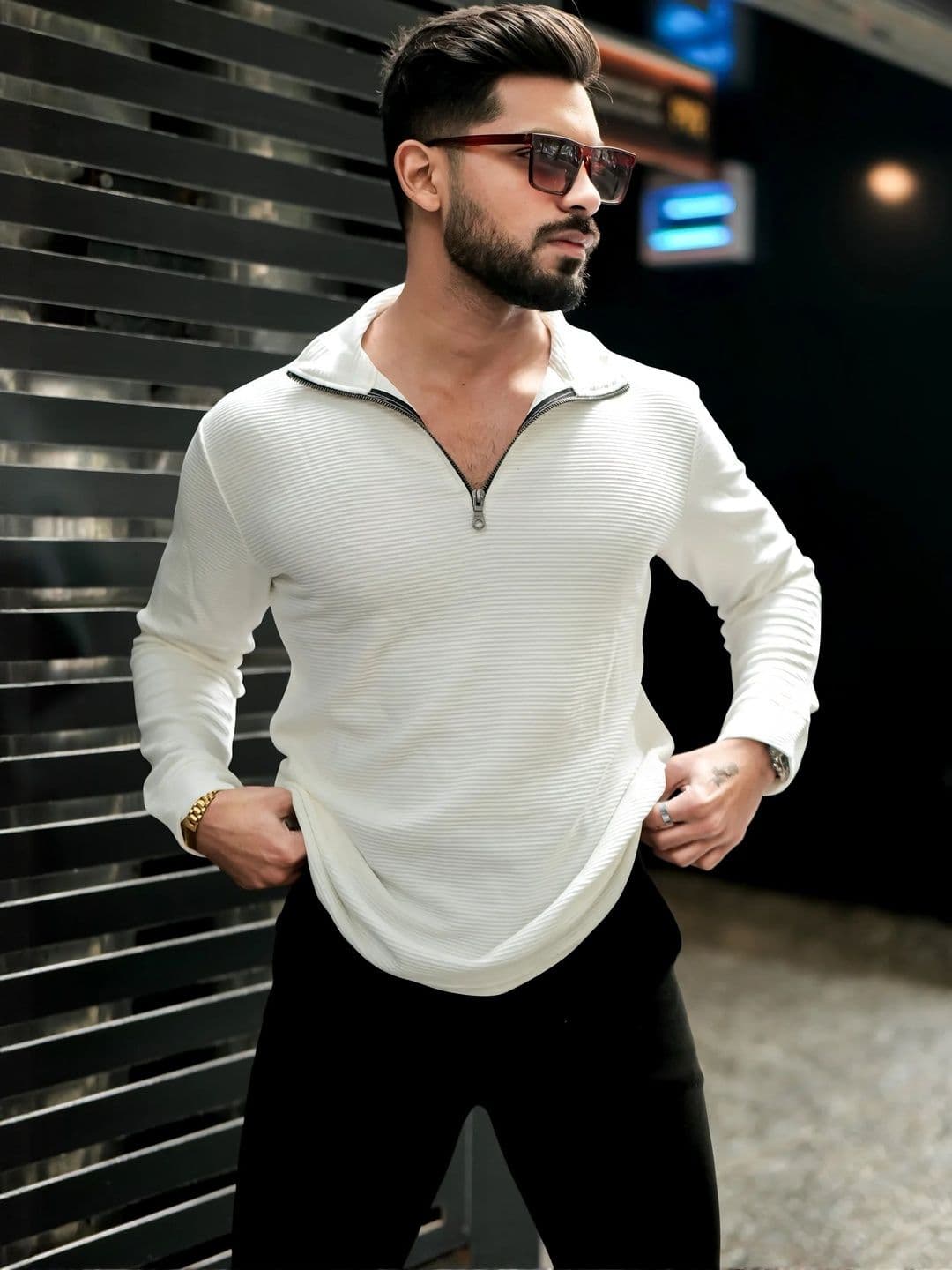 HOODLER Polo Collar Long Sleeves Pure Cotton T-shirt - view 1