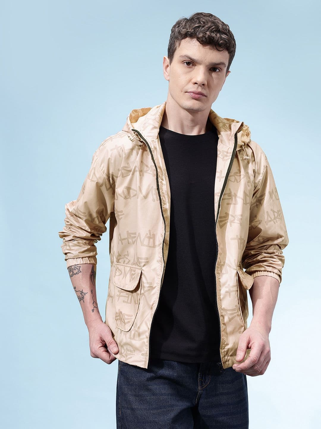 glitchez Typography Printed Hooded Bomber Jacket - view 1