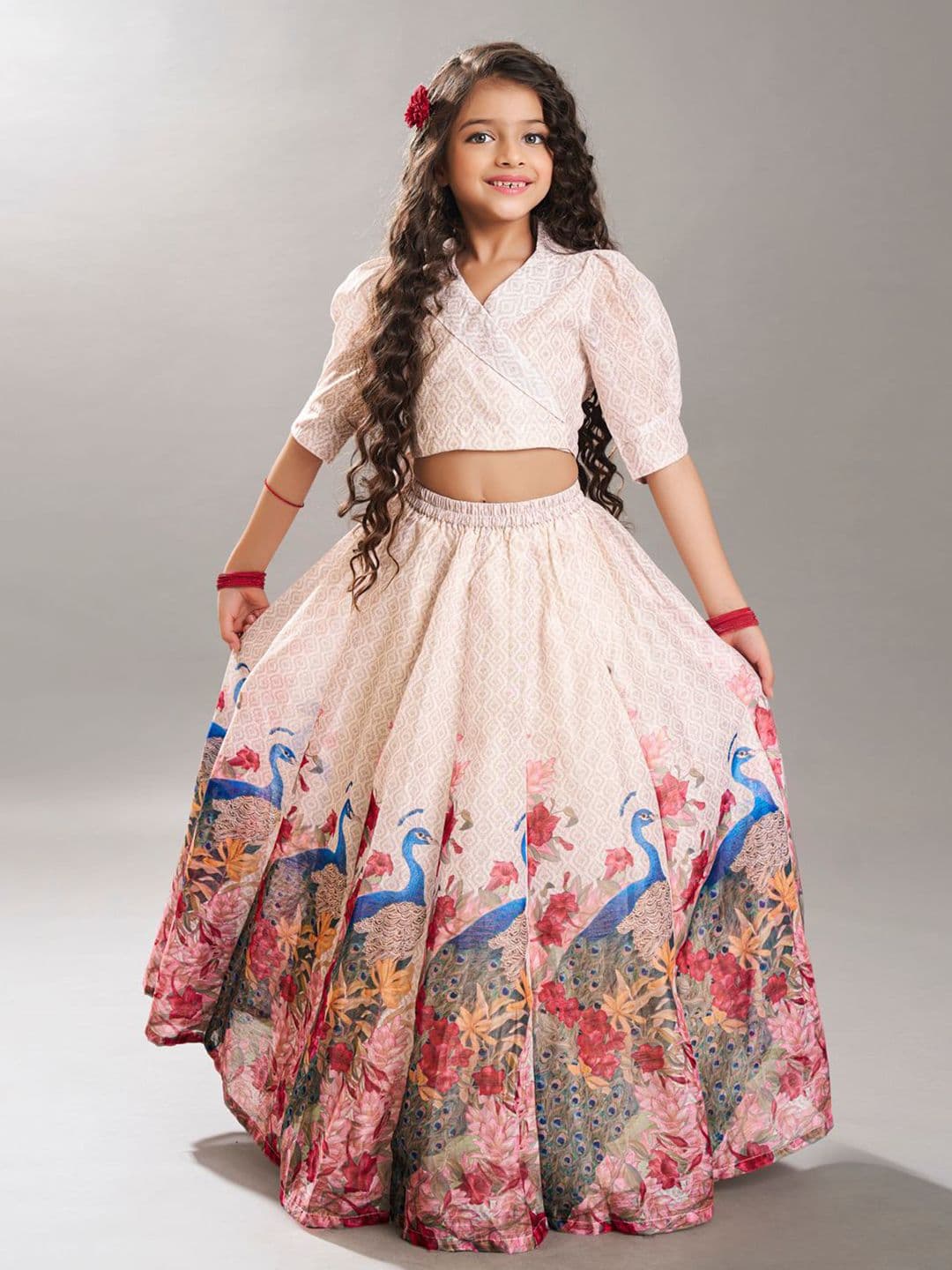 Bitiya by Bhama Girls Digital Peacock Printed Ready to Wear Lehenga & Choli - view 1
