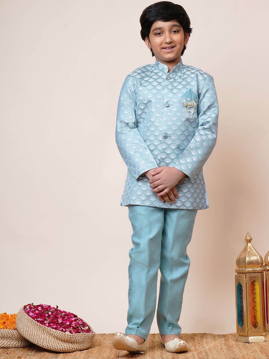 BT DEZINES Boys Self Design Sherwani With Trousers Set - view 1
