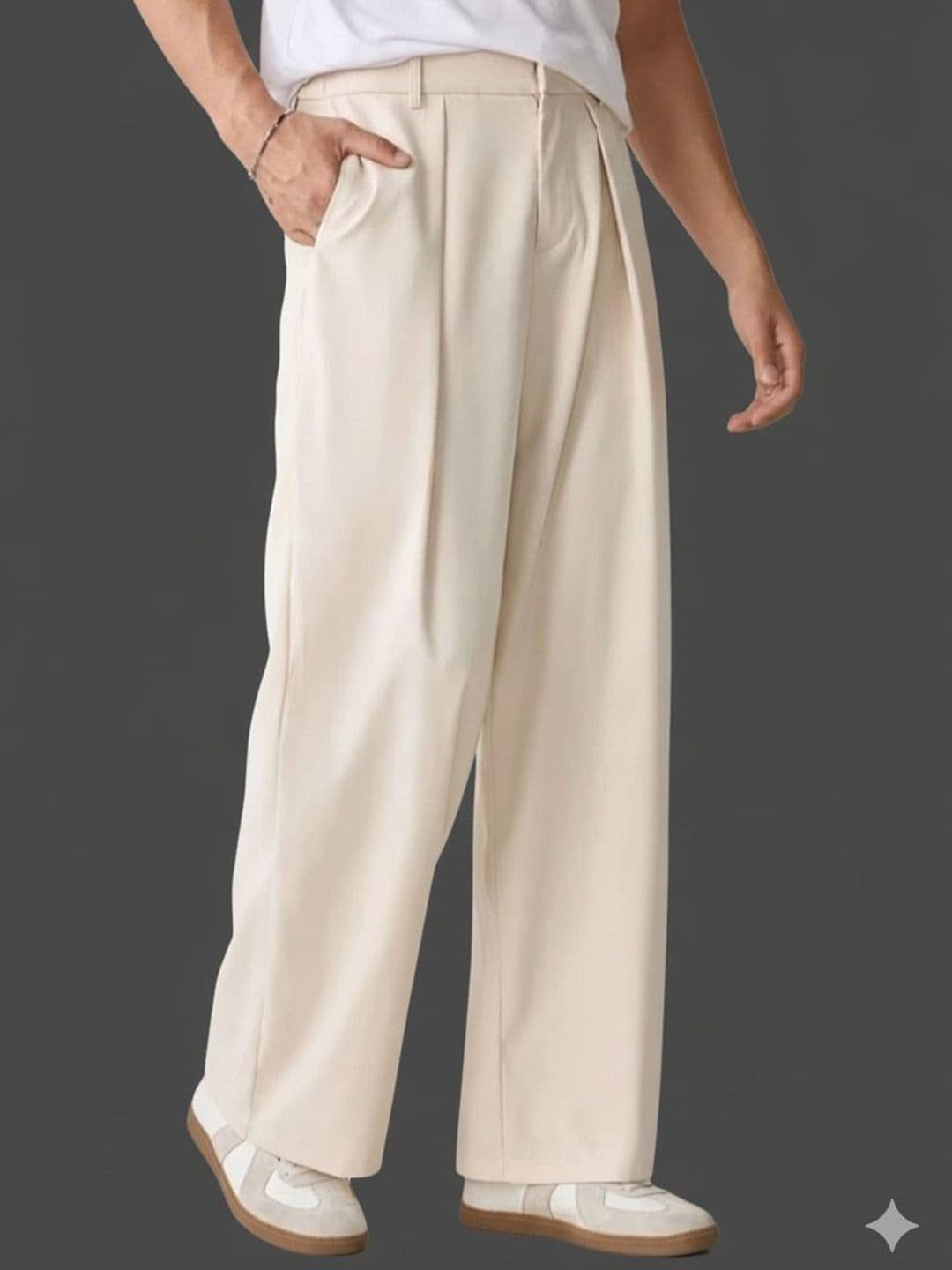 BROADSTAR Men Relaxed Straight Leg Straight Fit Easy Wash Pleated Korean Pants - view 1