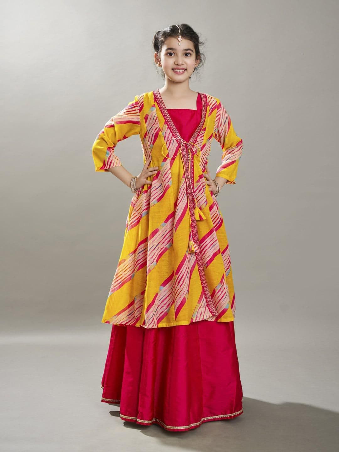 Bitiya by Bhama Girls Printed Ready to Wear Lehenga & Choli With Jacket - view 1