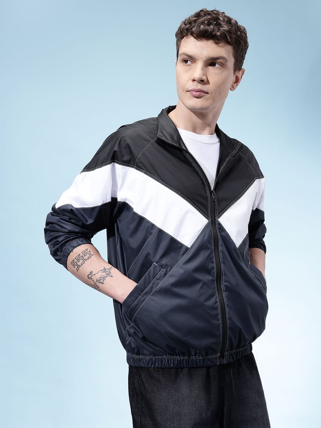 glitchez Colourblocked Mock Collar Bomber Jacket - view 1