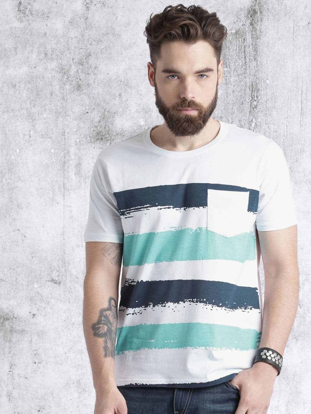Roadster Men White Brush Printed T-shirt - view 1